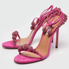 Aquazzura Pink Suede Disco Ankle Wrap Sandals Size 40