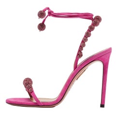 Aquazzura Pink Suede Disco Ankle Wrap Sandals Size 40