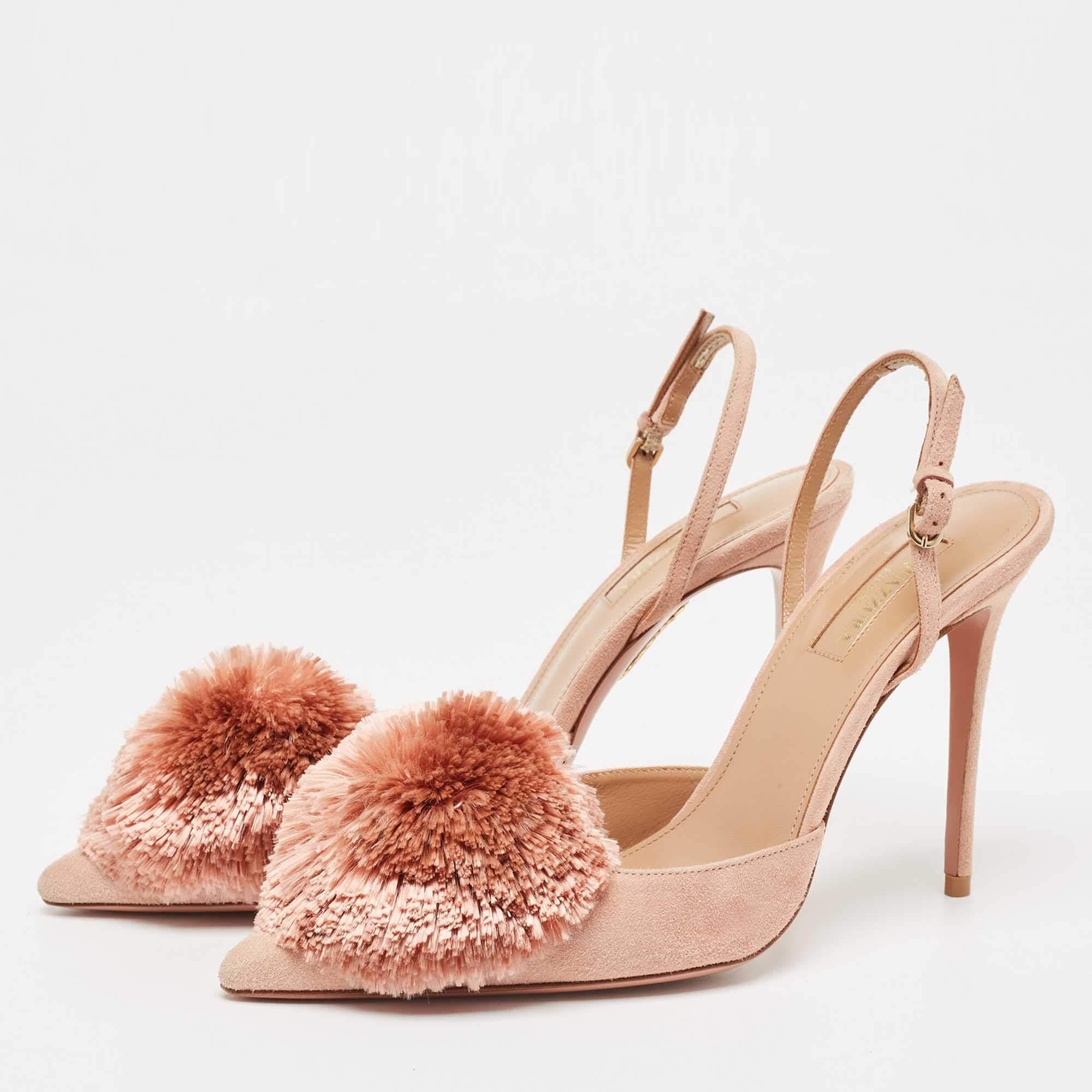 Women's Aquazzura Pink Suede Powder Puff Slingback Pumps Size 39 For Sale