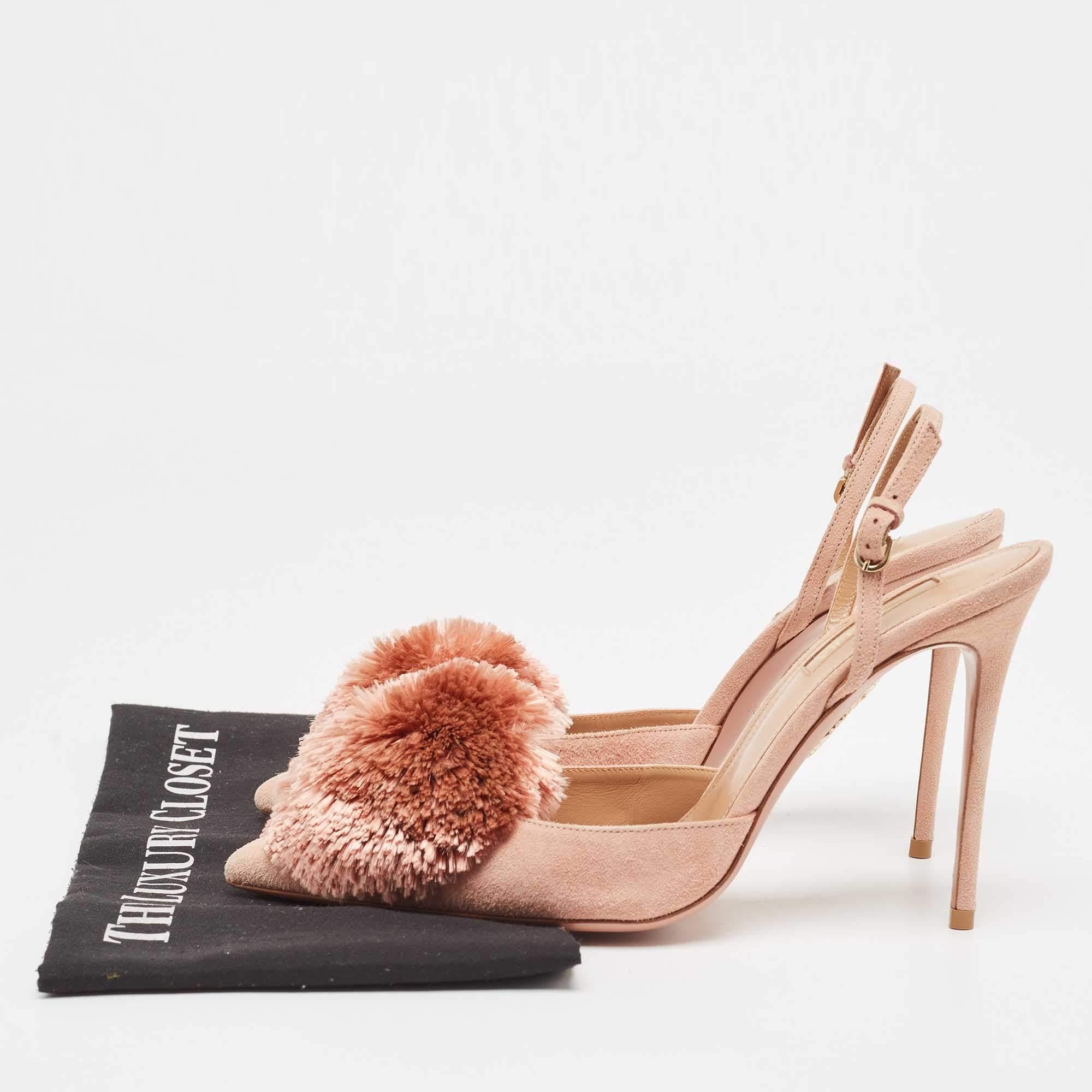 Aquazzura Pink Suede Powder Puff Slingback Pumps Size 39 For Sale 4
