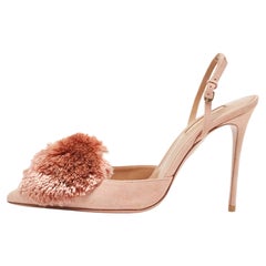 Aquazzura Pink Suede Powder Puff Slingback Pumps Size 39