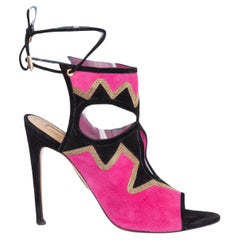 AQUAZZURA pink suede SEXY THING CUT-OUT Sandals Shoes 38