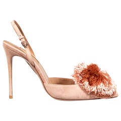 Aquazzura Pink Suede Slingback Pompom Pumps Size IT 37