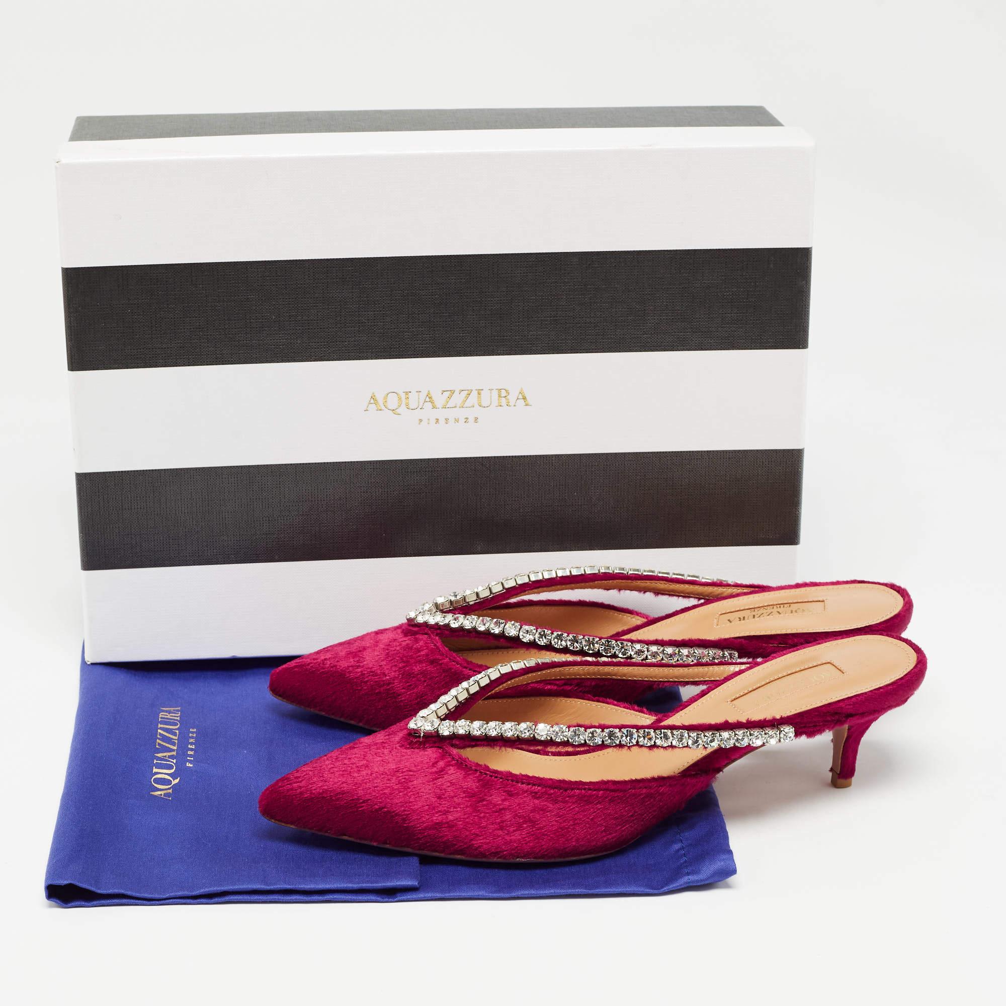 Aquazzura Velluto rosa impreziosito da cristalli Sabin Mules Taglia 38 in vendita 4