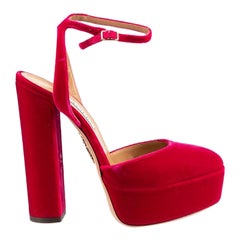 Aquazzura Pink Velvet Platform Heels Size IT 36