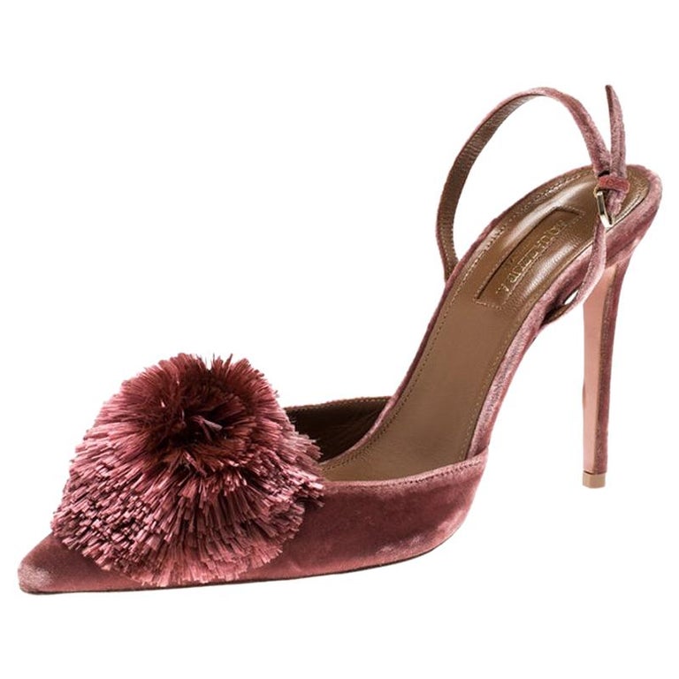 Aquazzura Pink Velvet Powder Puff Pointed Toe Slingback Sandals Size 39 ...