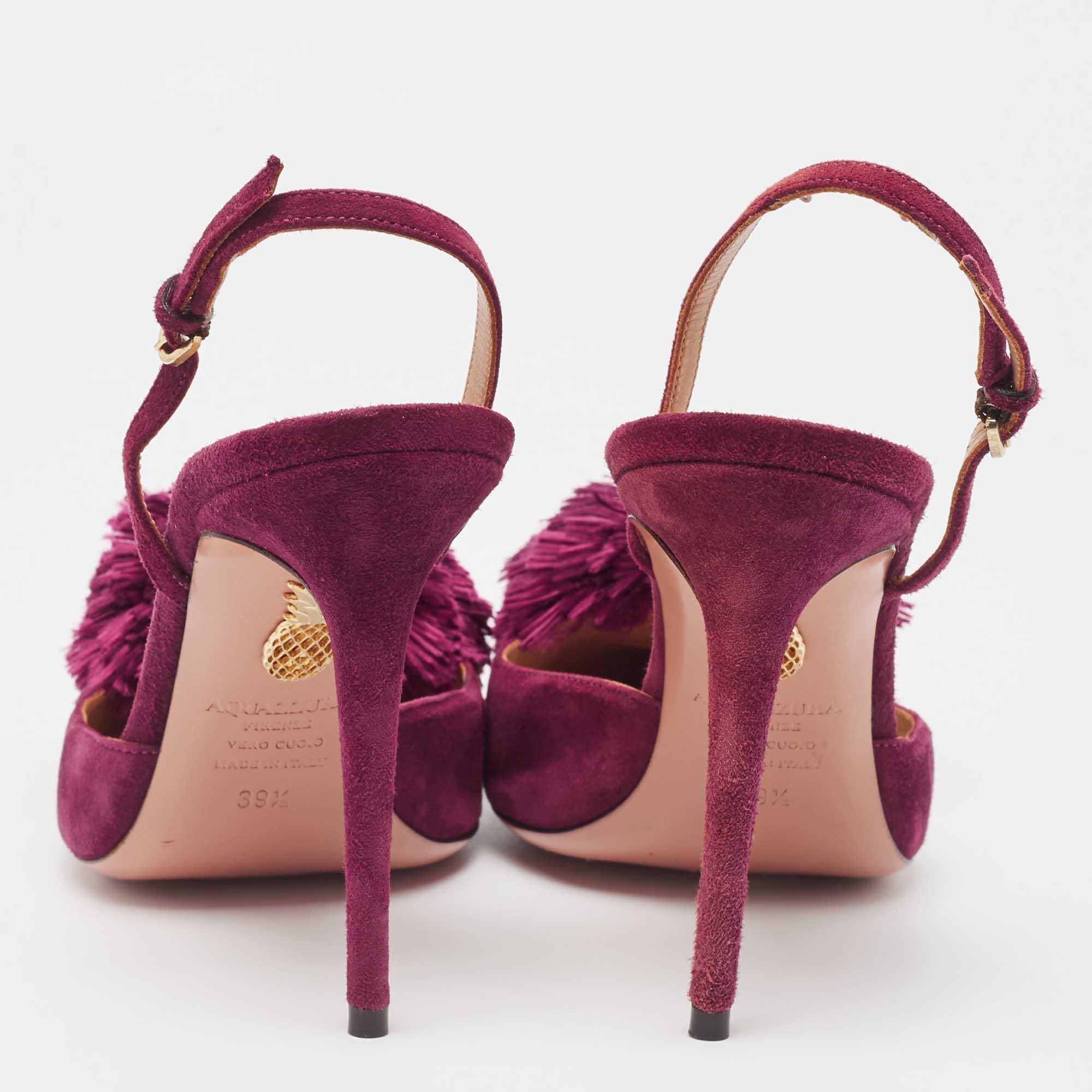 Women's Aquazzura Plum Suede Powder Puff Slingback Pumps Size 39.5
