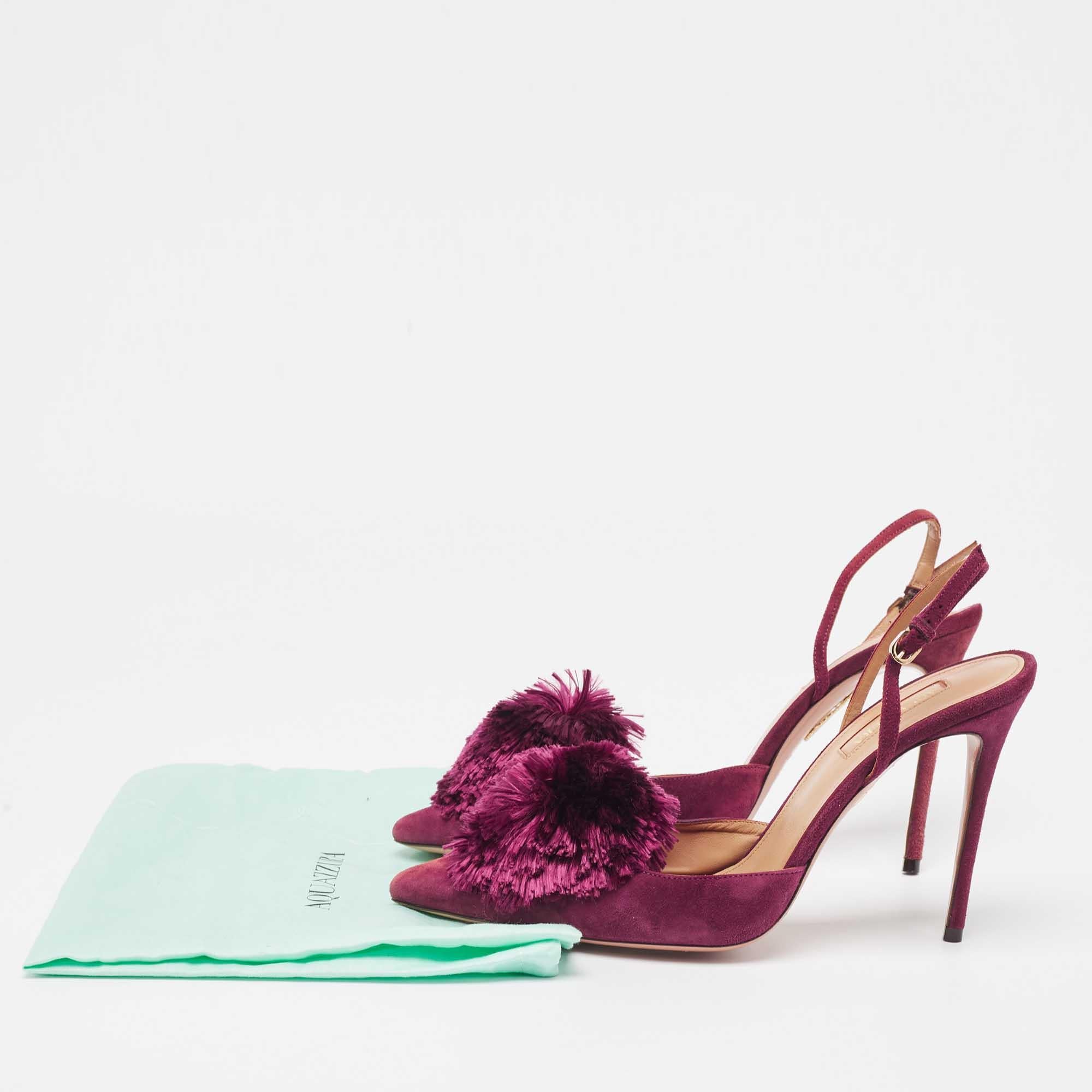Aquazzura Plum Suede Powder Puff Slingback Pumps Size 39.5 4