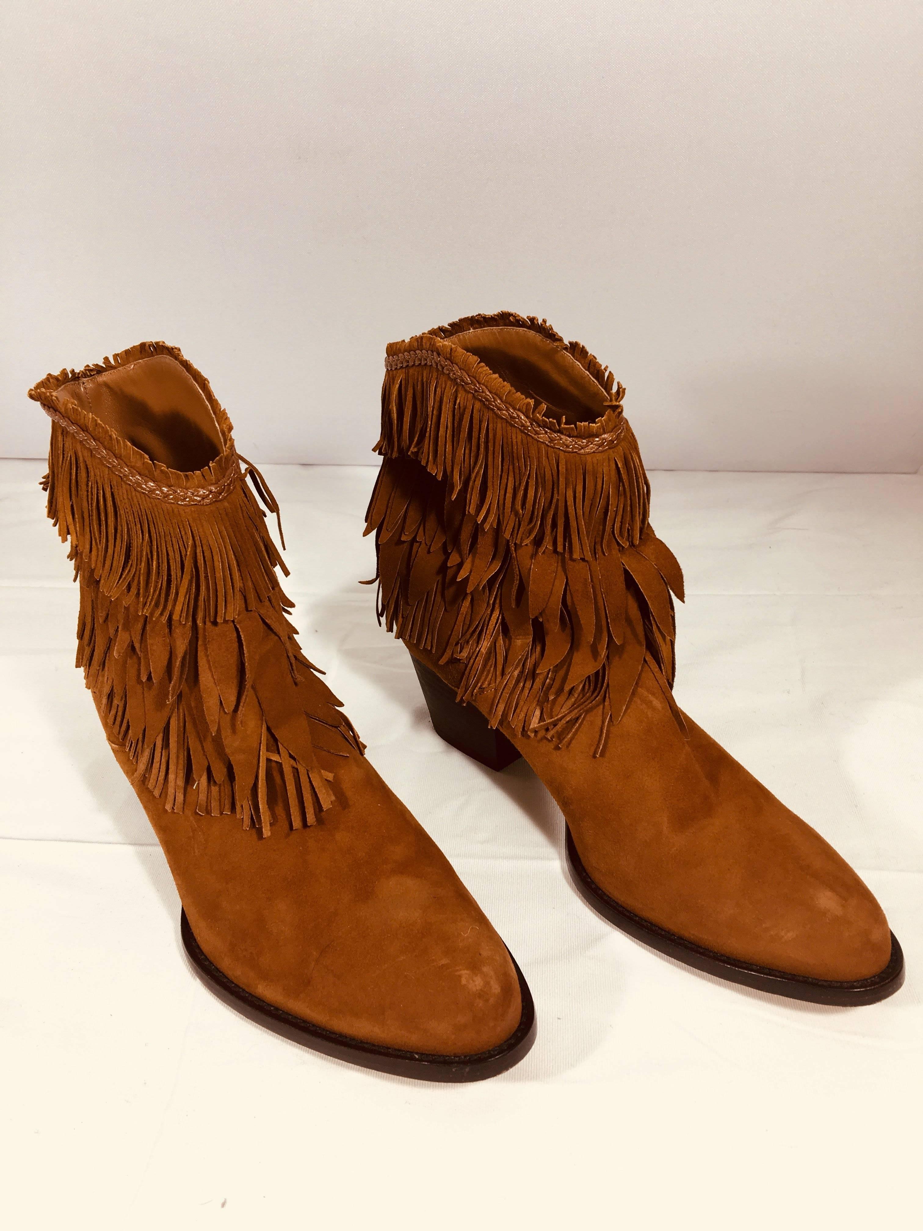 Aquazzura Pochahontas Boots. Suede Ankle Boots with Fringe Detail.