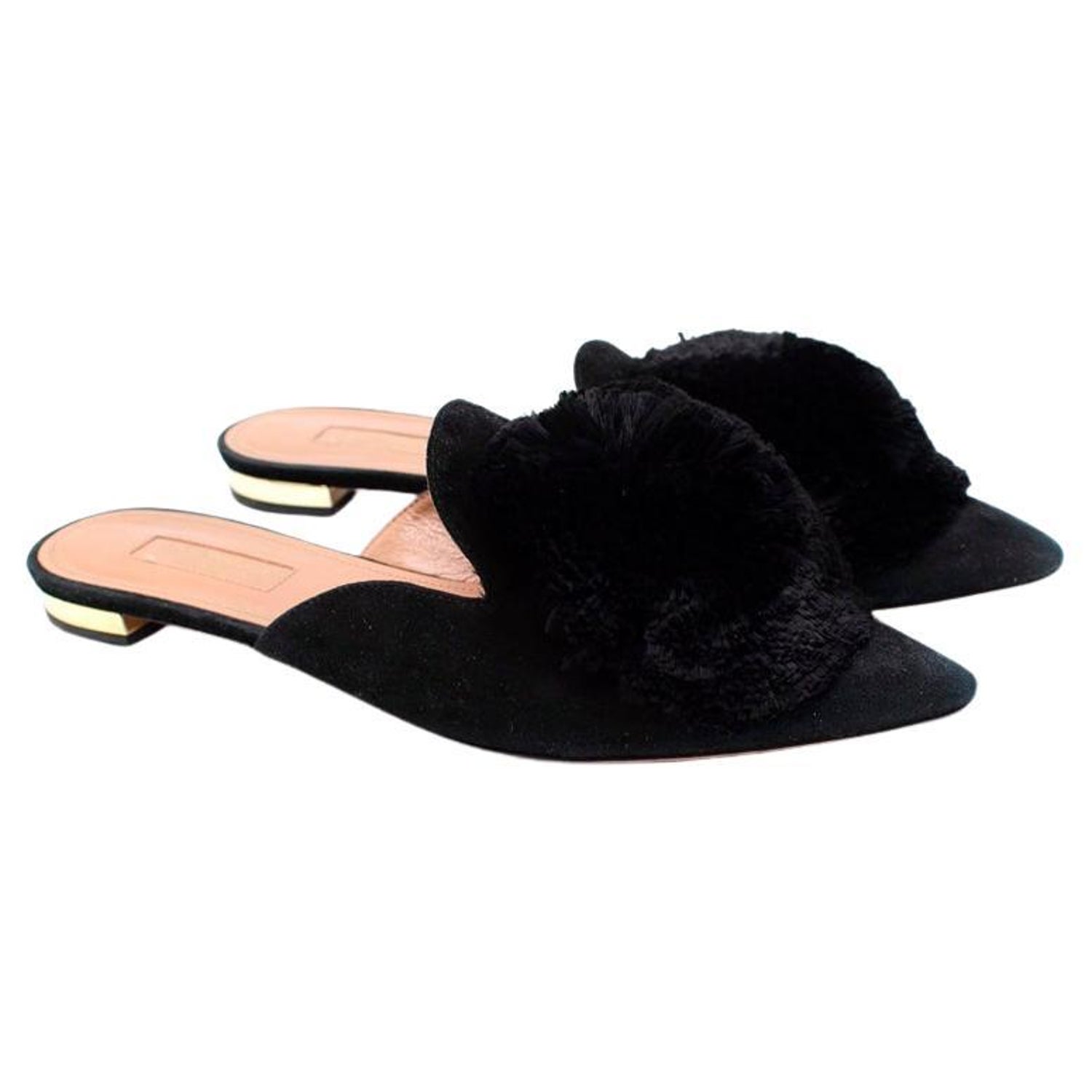 Aquazzura Powder Puff Black Suede Slides For Sale At 1stdibs