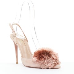 AQUAZZURA Powder Puff blush pink pompom slingback pumps EU36