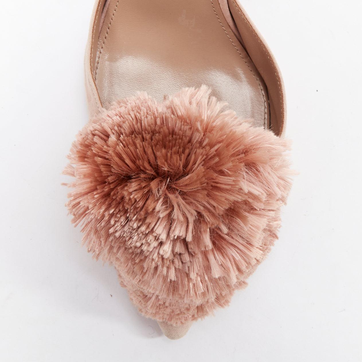 AQUAZZURA Powder Puff blush pink pompom slingback pumps EU36 1