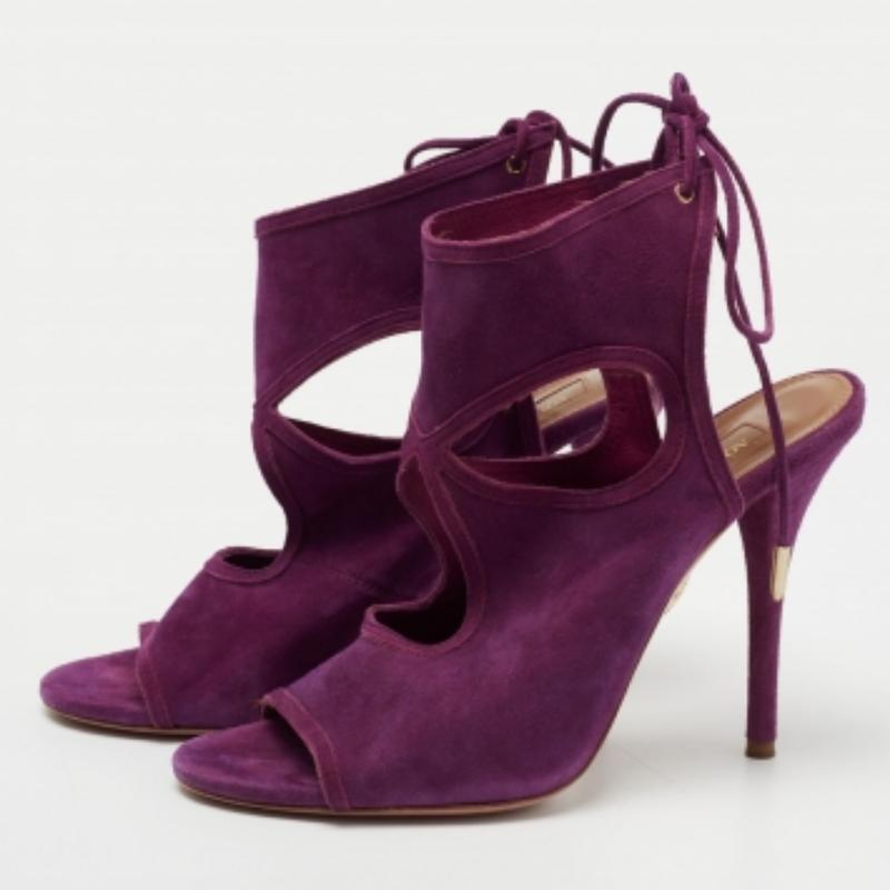Sandales Sexy Thing Tie Up Aquazzura violettes découpées en daim Taille 37 3