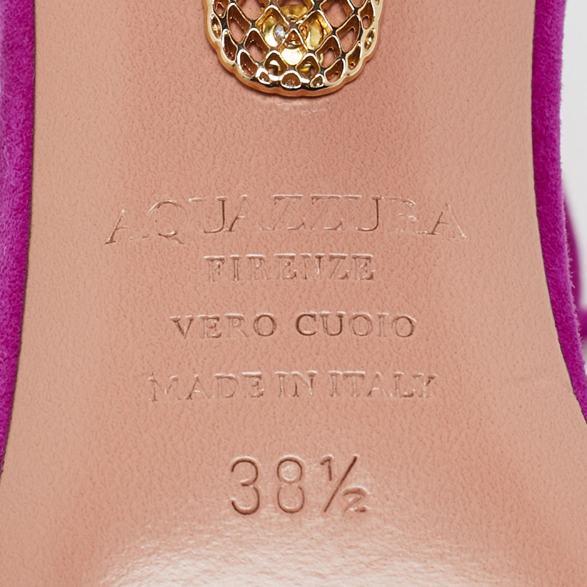 Women's Aquazzura Purple Suede Monaco Embellished Ankle Wrap Sandals Size 38.5