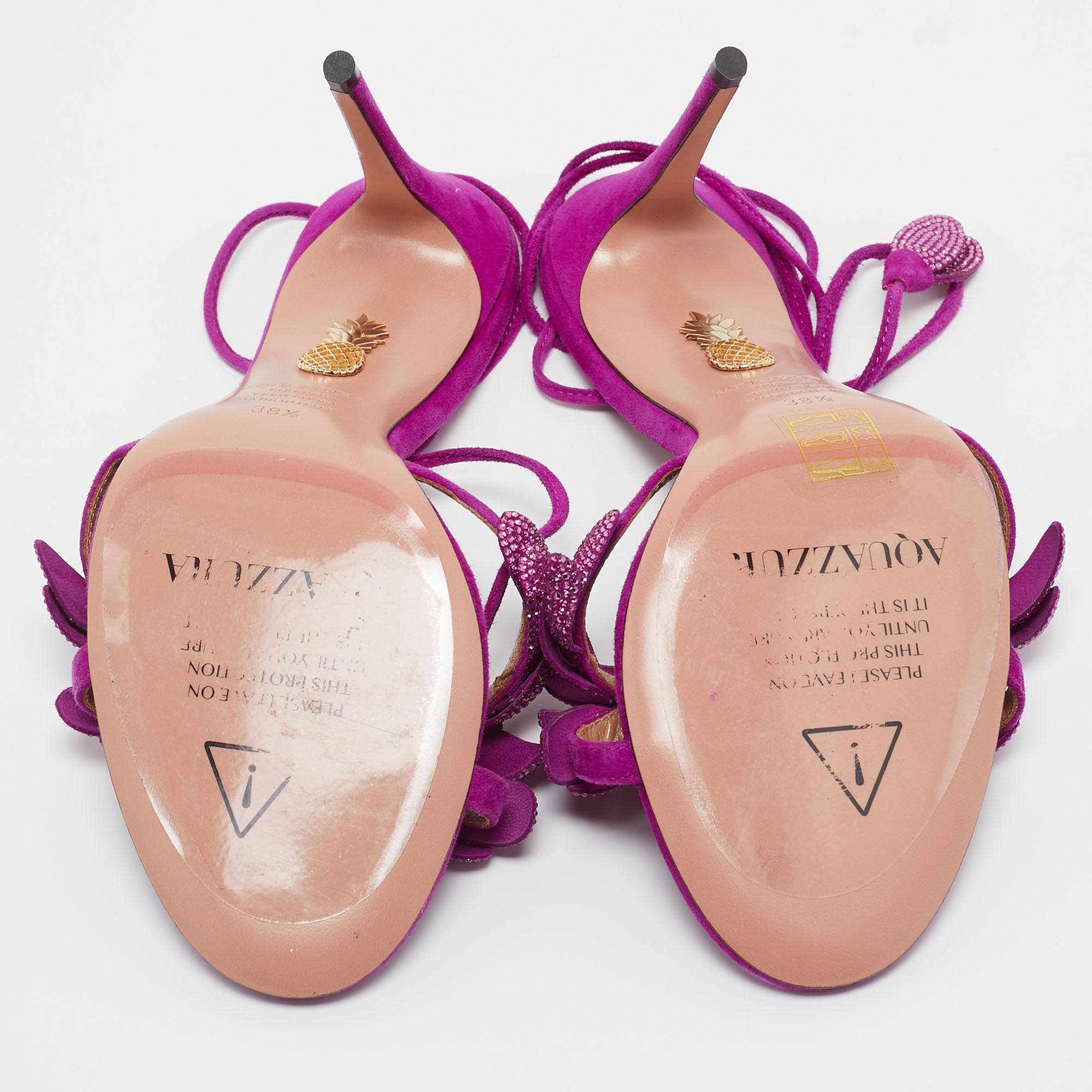Aquazzura Purple Suede Monaco Embellished Ankle Wrap Sandals Size 38.5 1