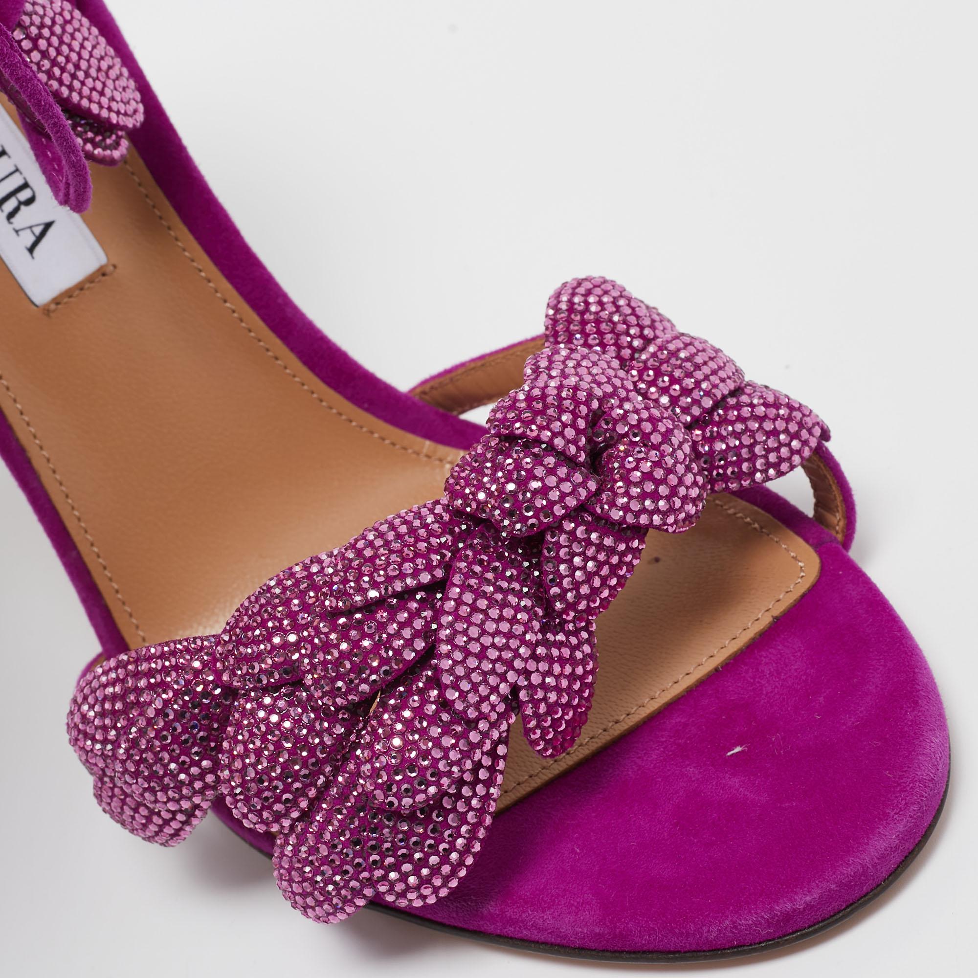 Aquazzura Purple Suede Monaco Embellished Ankle Wrap Sandals Size 38.5 2