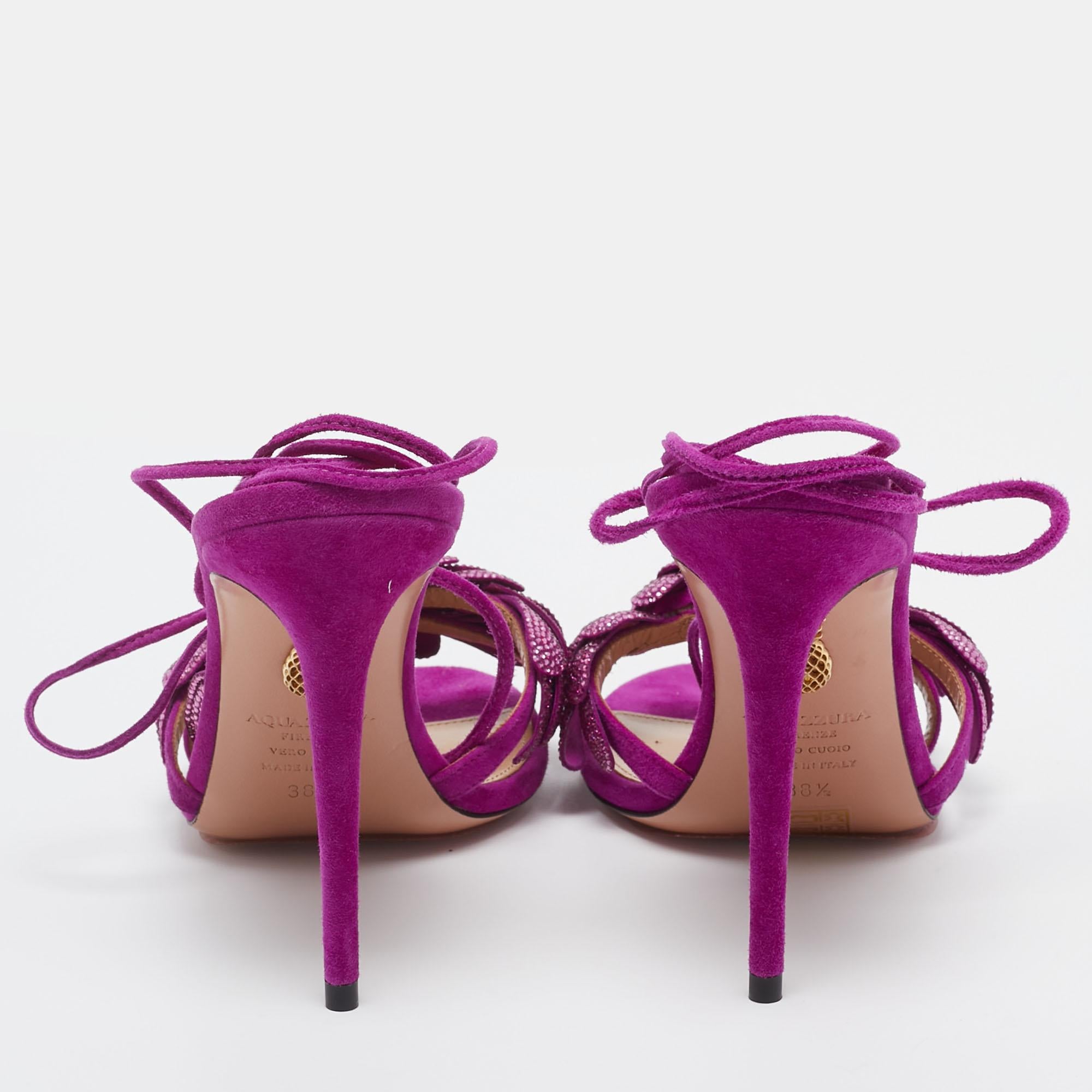 Aquazzura Purple Suede Monaco Embellished Ankle Wrap Sandals Size 38.5 3