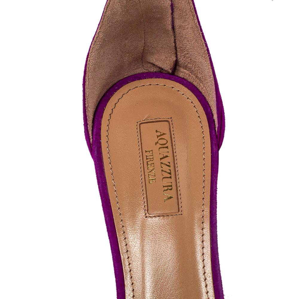 Women's Aquazzura Purple Suede Moon Ray Block Heel Ankle Strap Sandals Size 40