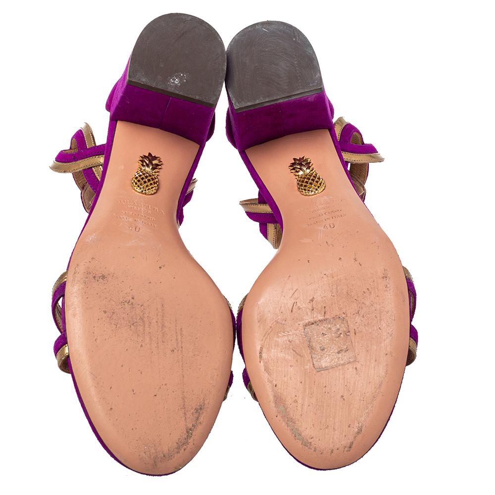 Aquazzura Purple Suede Moon Ray Block Heel Ankle Strap Sandals Size 40 1