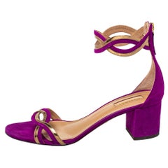 Aquazzura Purple Suede Moon Ray Block Heel Ankle Strap Sandals Size 40