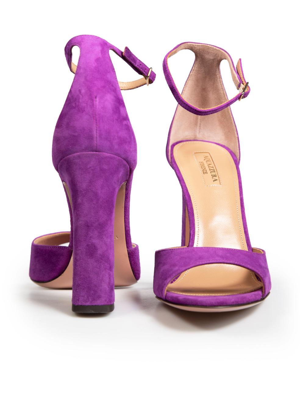 Aquazzura Purple Suede Strappy High Block Sandals Size IT 40.5 In New Condition In London, GB