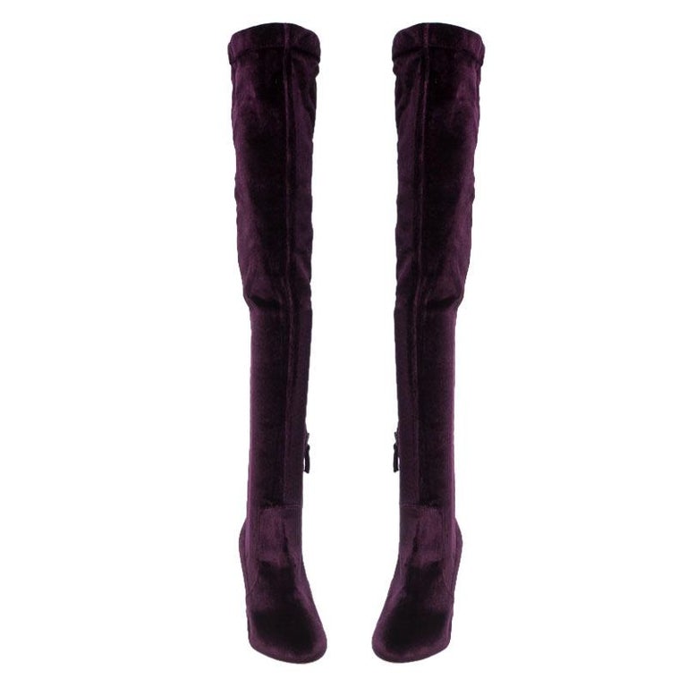 Aquazzura Purple Velvet So Me Knee High Boots Size 38.5 at 1stDibs