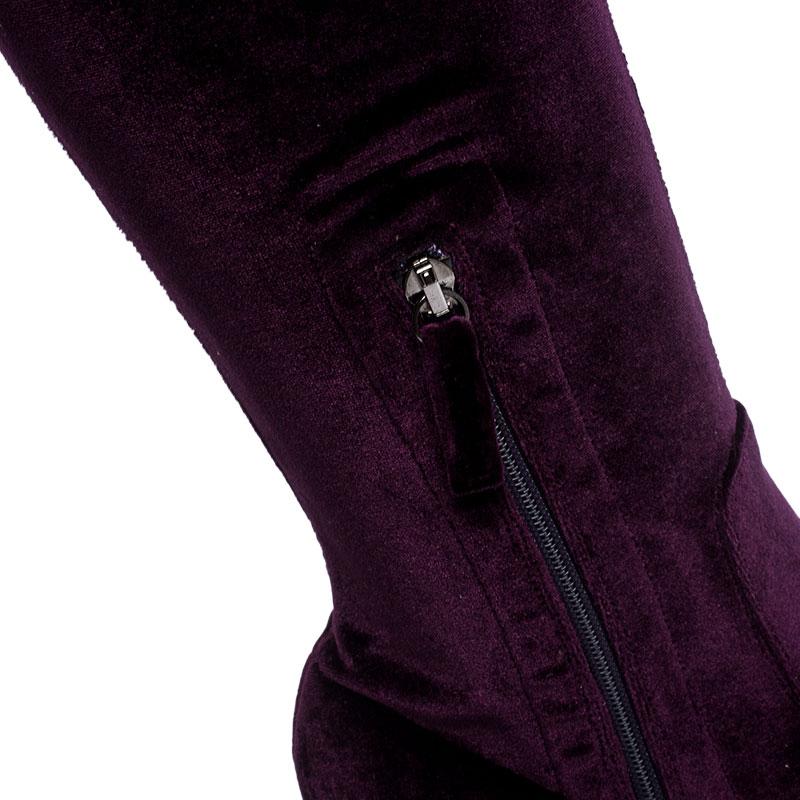 Black Aquazzura Purple Velvet So Me Knee High Boots Size 38.5