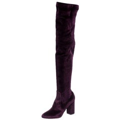 Used Aquazzura Purple Velvet So Me Knee High Boots Size 38.5