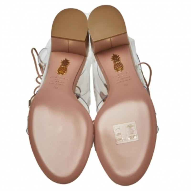 Women's Aquazzura PVC And Beige Leather Milos Ankle Wrap Sandals Size 40 For Sale