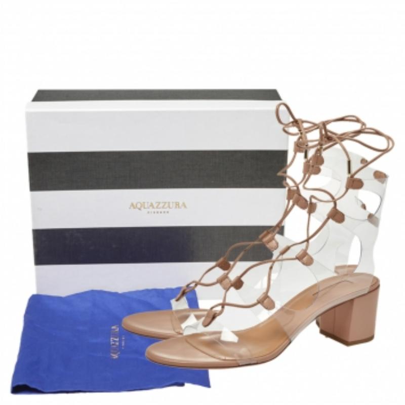 Aquazzura PVC And Beige Leather Milos Ankle Wrap Sandals Size 40 For Sale 2