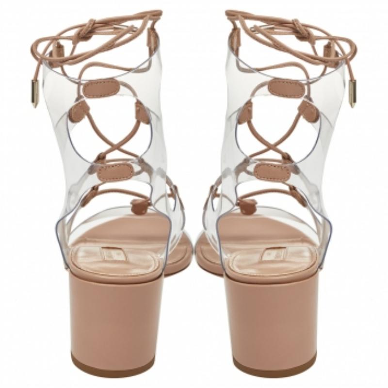 Aquazzura PVC And Beige Leather Milos Ankle Wrap Sandals Size 40 For Sale 3