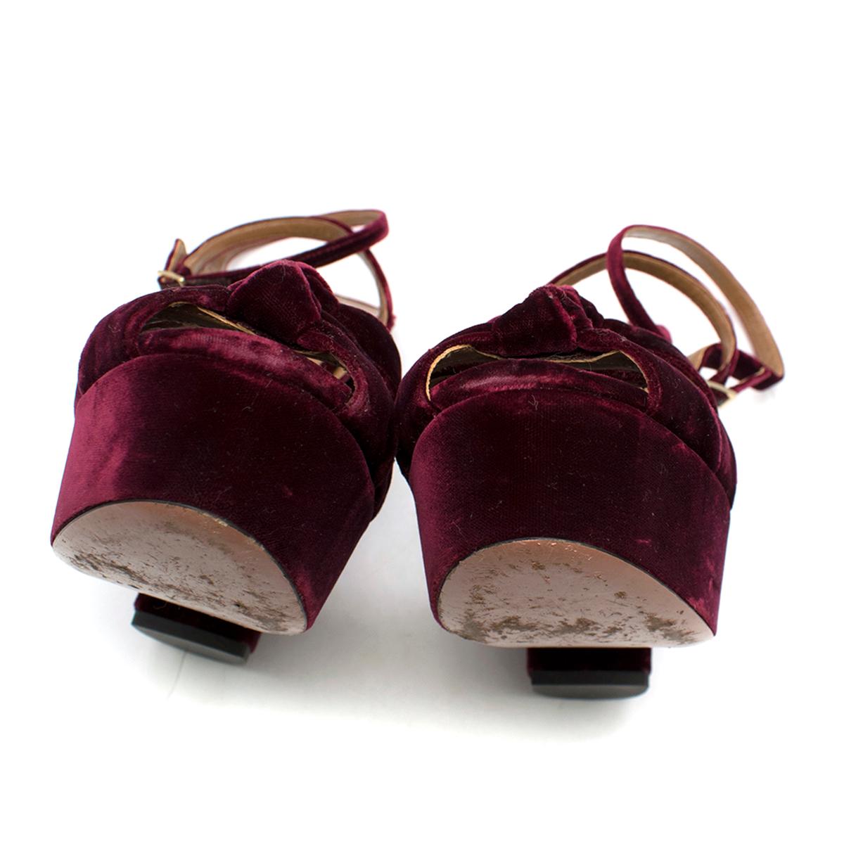 Aquazzura Red Mira Velvet Ankle-Strap Platform Sandals Size 41 In Good Condition In London, GB