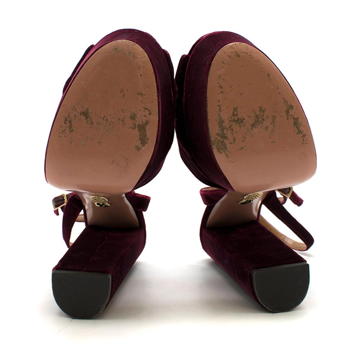 Women's Aquazzura Red Mira Velvet Ankle-Strap Platform Sandals Size 41