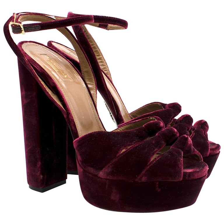 Aquazzura Red Mira Velvet Ankle-Strap Platform Sandals Size 41 at ...