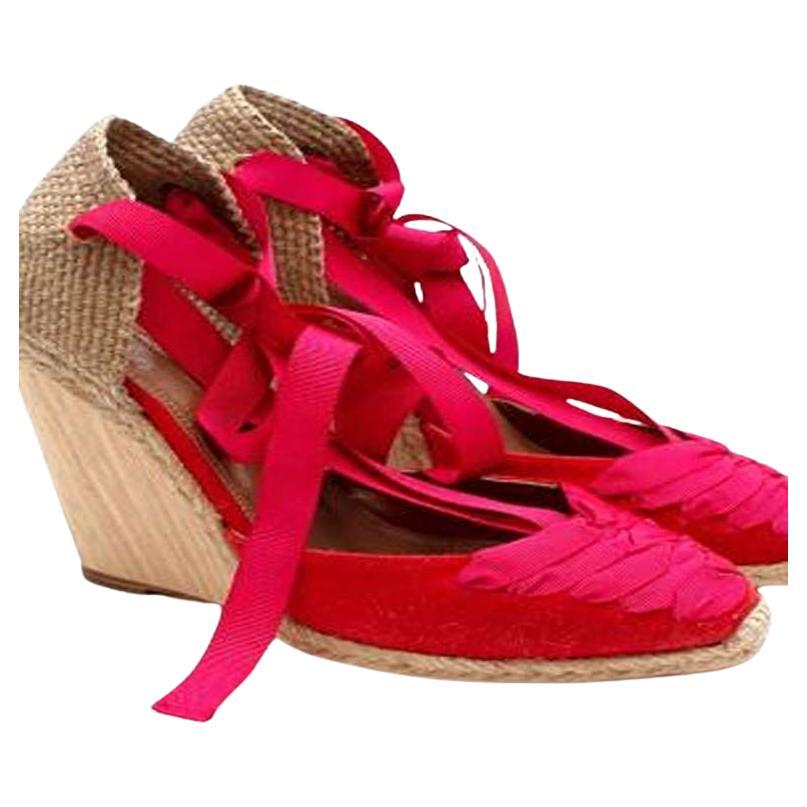 Aquazzura Red and Pink Wedge Lace Up Espadrilles For Sale at 1stDibs aquazzura wedge red