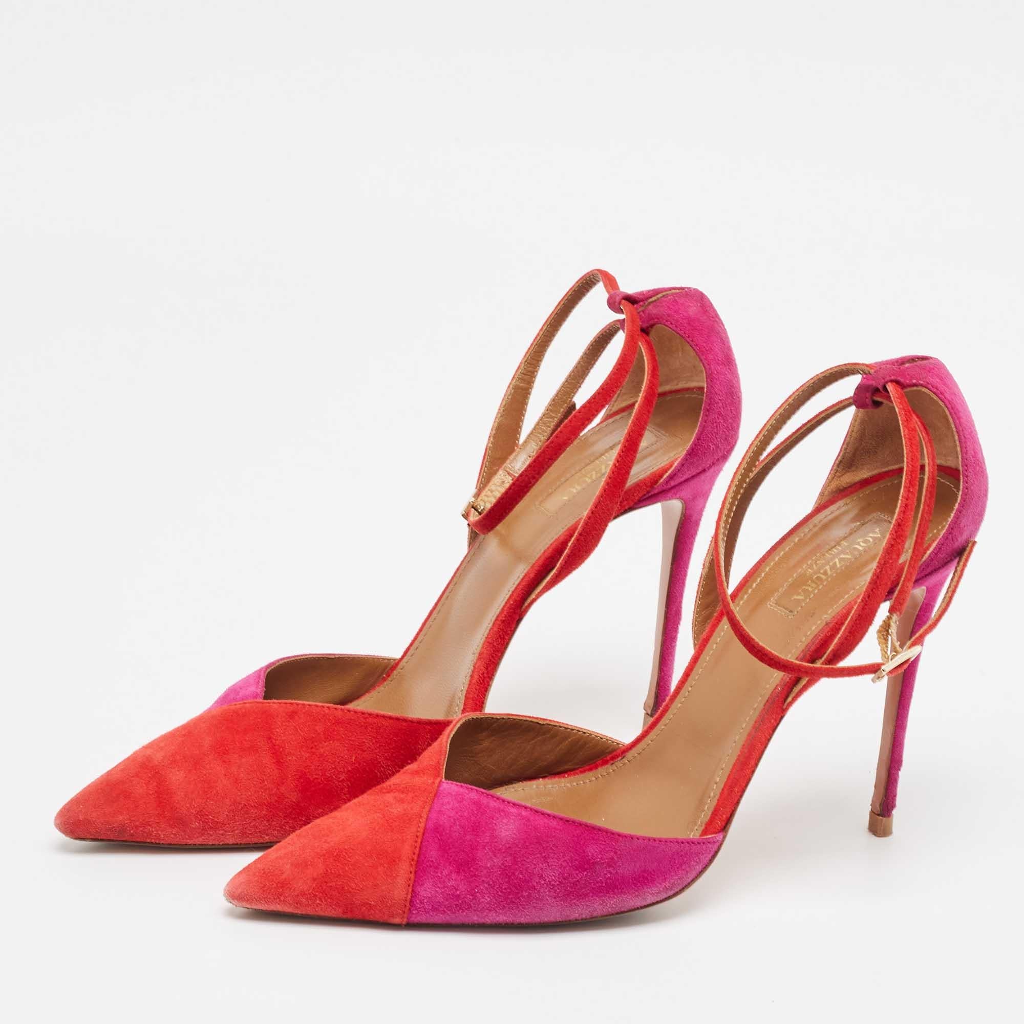 Make a chic style statement with these designer pumps. They showcase sturdy heels and durable soles perfect for your fashionable outings