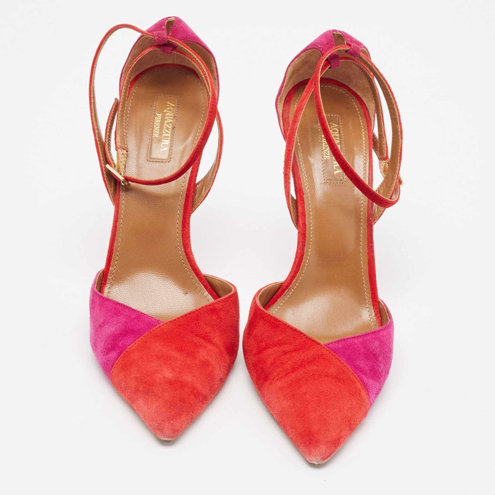 Pink Aquazzura Red/Purple Suede Ankle Strap Pumps Size 40 For Sale