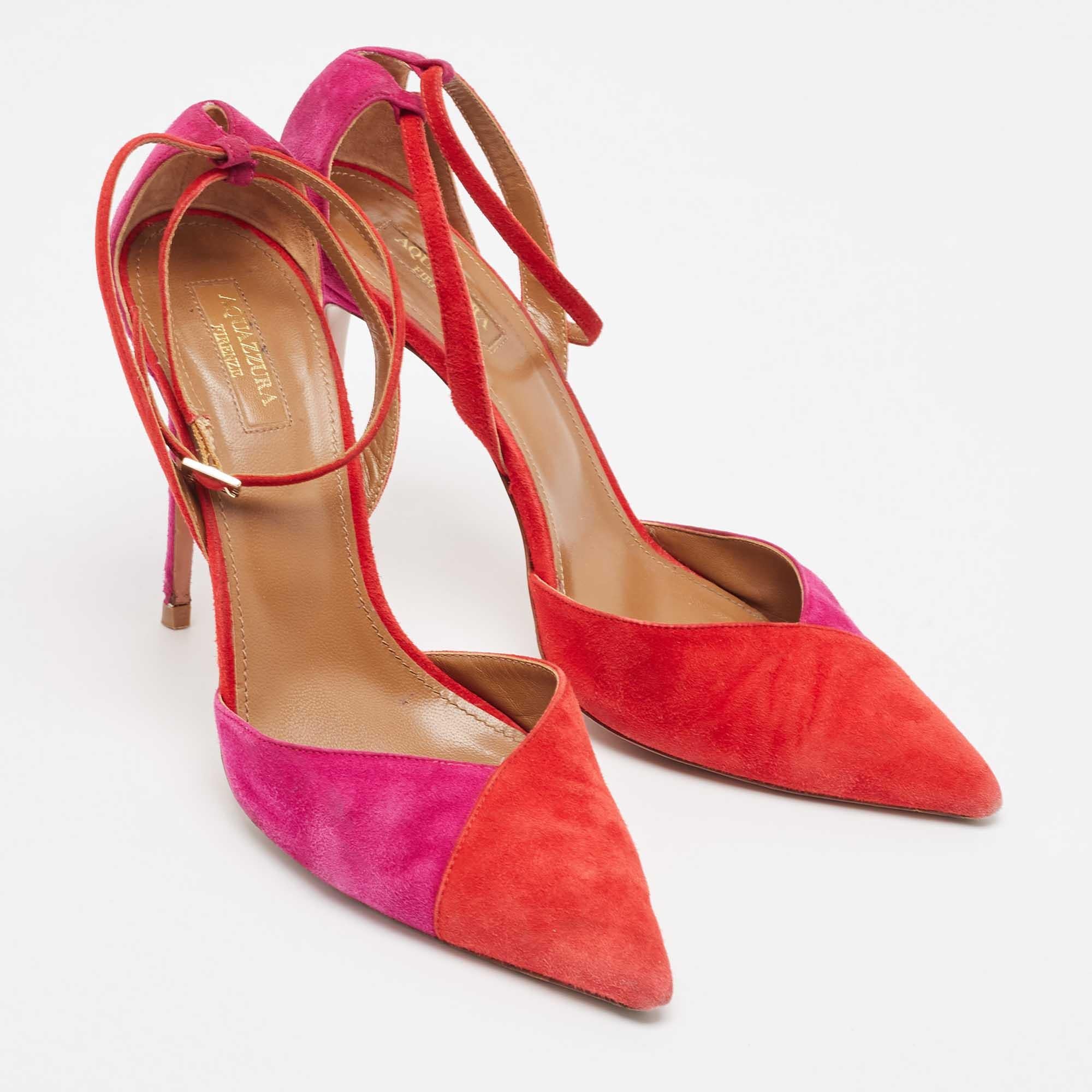 Aquazzura Red/Purple Suede Ankle Strap Pumps Size 40 In Good Condition For Sale In Dubai, Al Qouz 2
