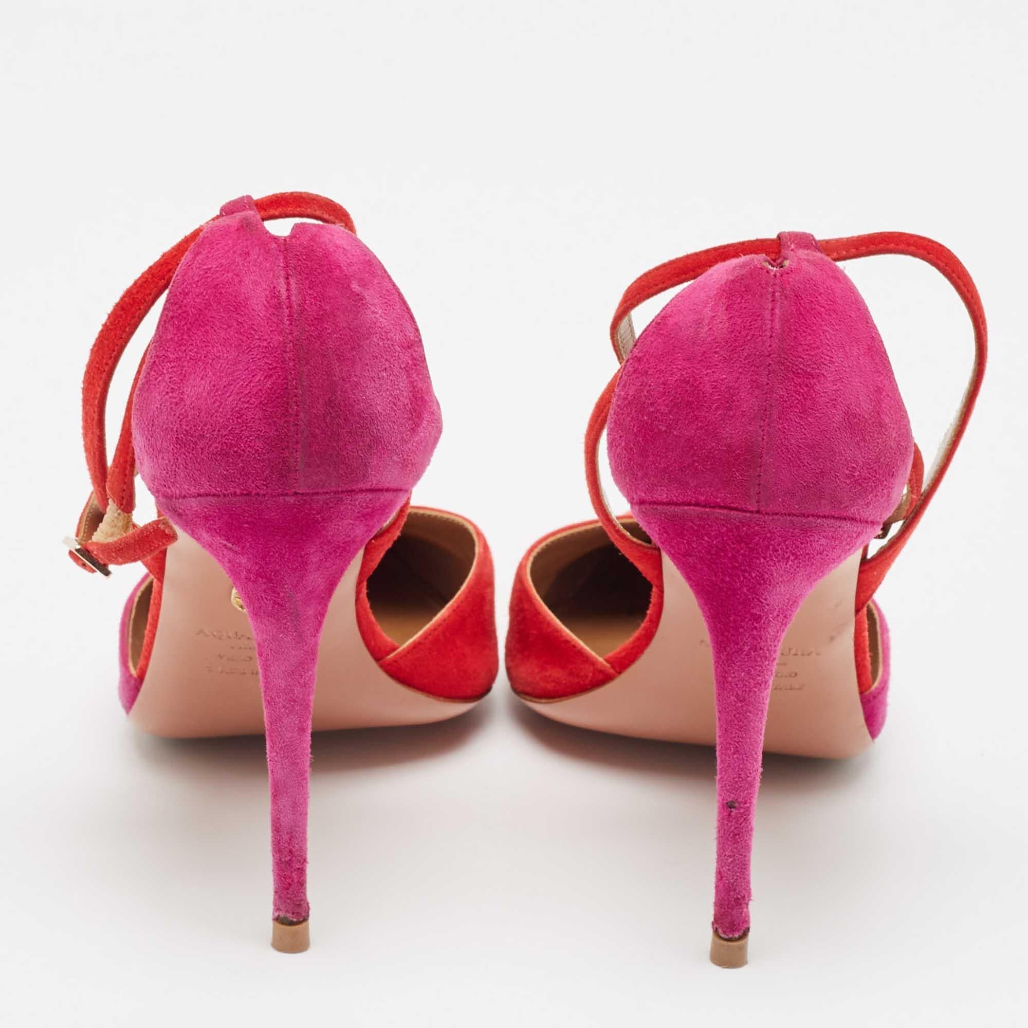 Women's Aquazzura Red/Purple Suede Ankle Strap Pumps Size 40 For Sale