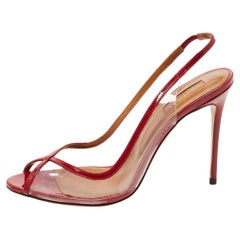 Aquazzura Red PVC and Patent Leather Trim Temptation Slingback Pumps Size 39.5