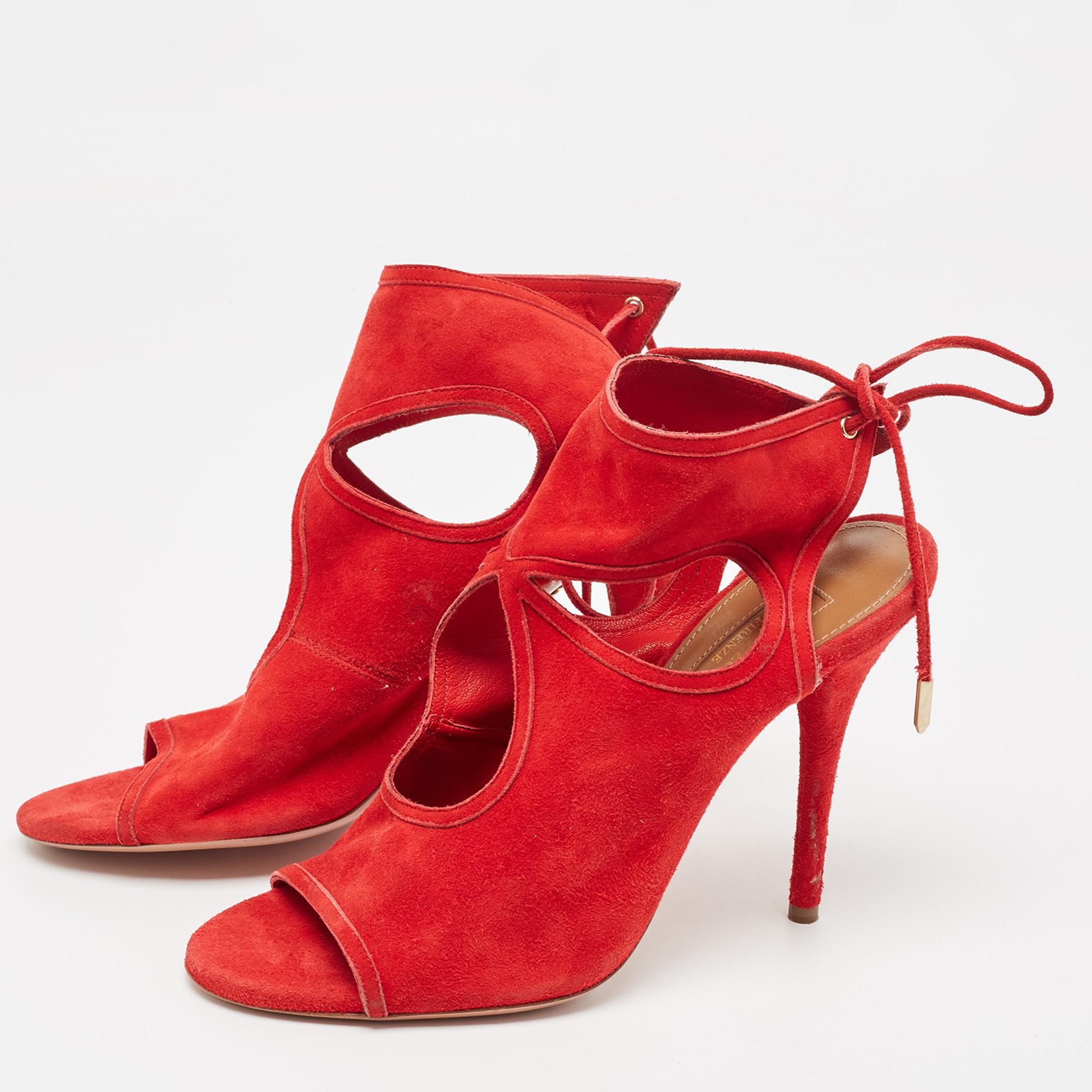 Women's Aquazzura Red Suede Sexy Thing Ankle Strap Sandals Size 37