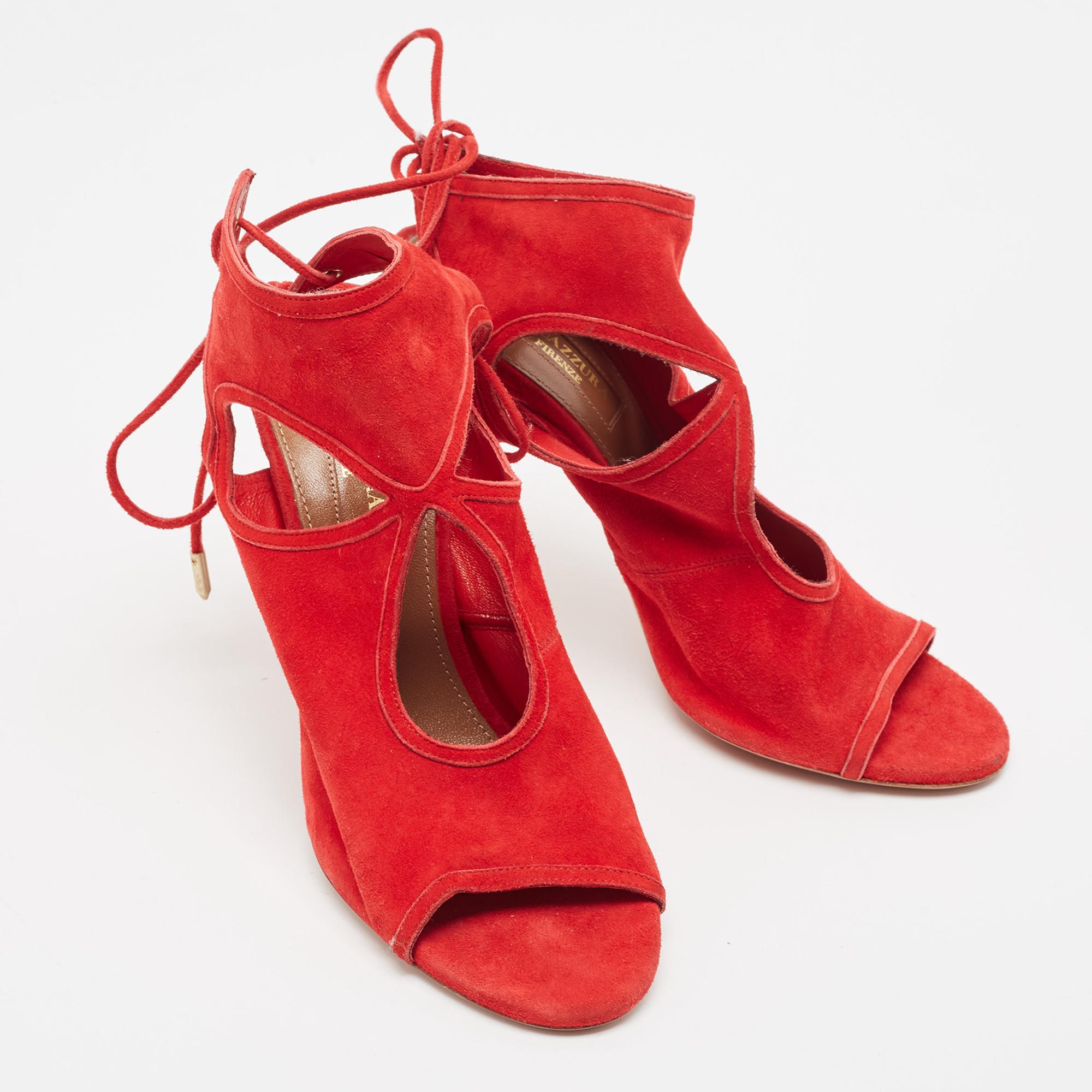 Aquazzura Red Suede Sexy Thing Ankle Strap Sandals Size 37 1