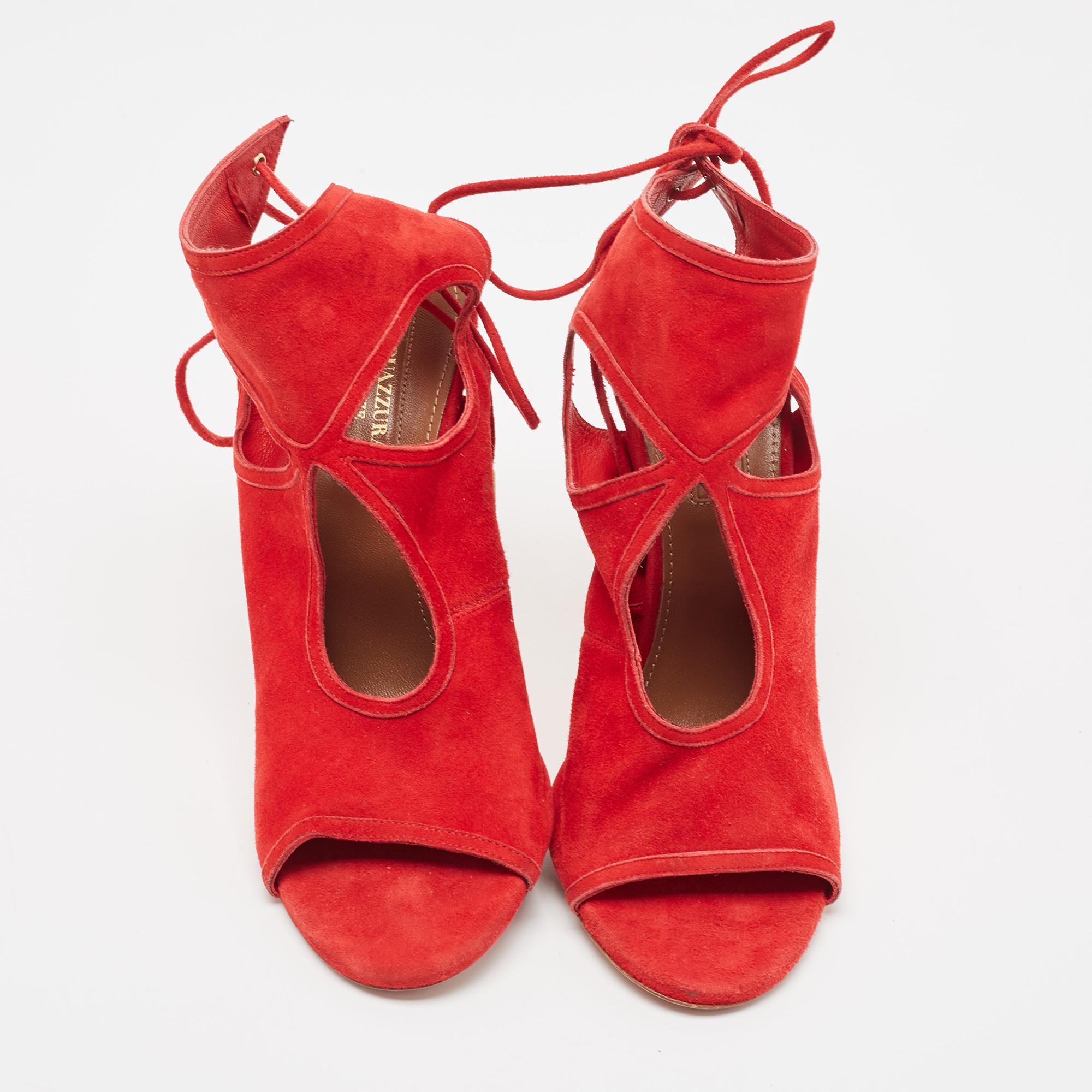 Aquazzura Red Suede Sexy Thing Ankle Strap Sandals Size 37 2