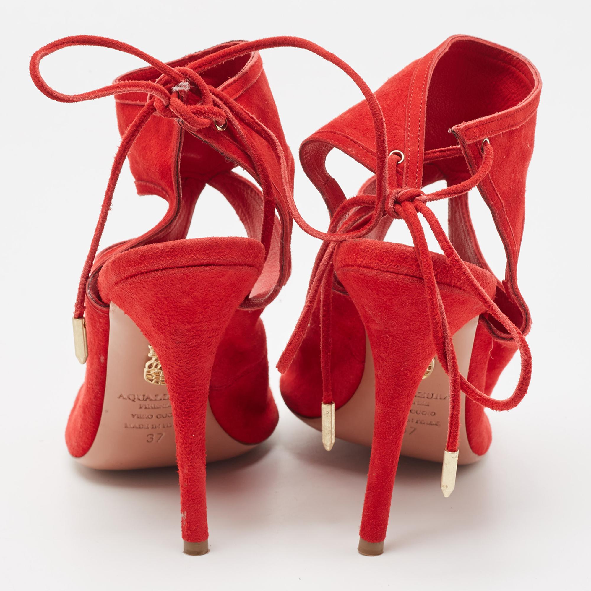 Aquazzura Red Suede Sexy Thing Ankle Strap Sandals Size 37 3