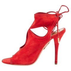 Aquazzura Red Suede Sexy Thing Ankle Strap Sandals Size 37