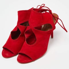 Aquazzura Red Suede Sexy Thing Cutout Sandals Size 40