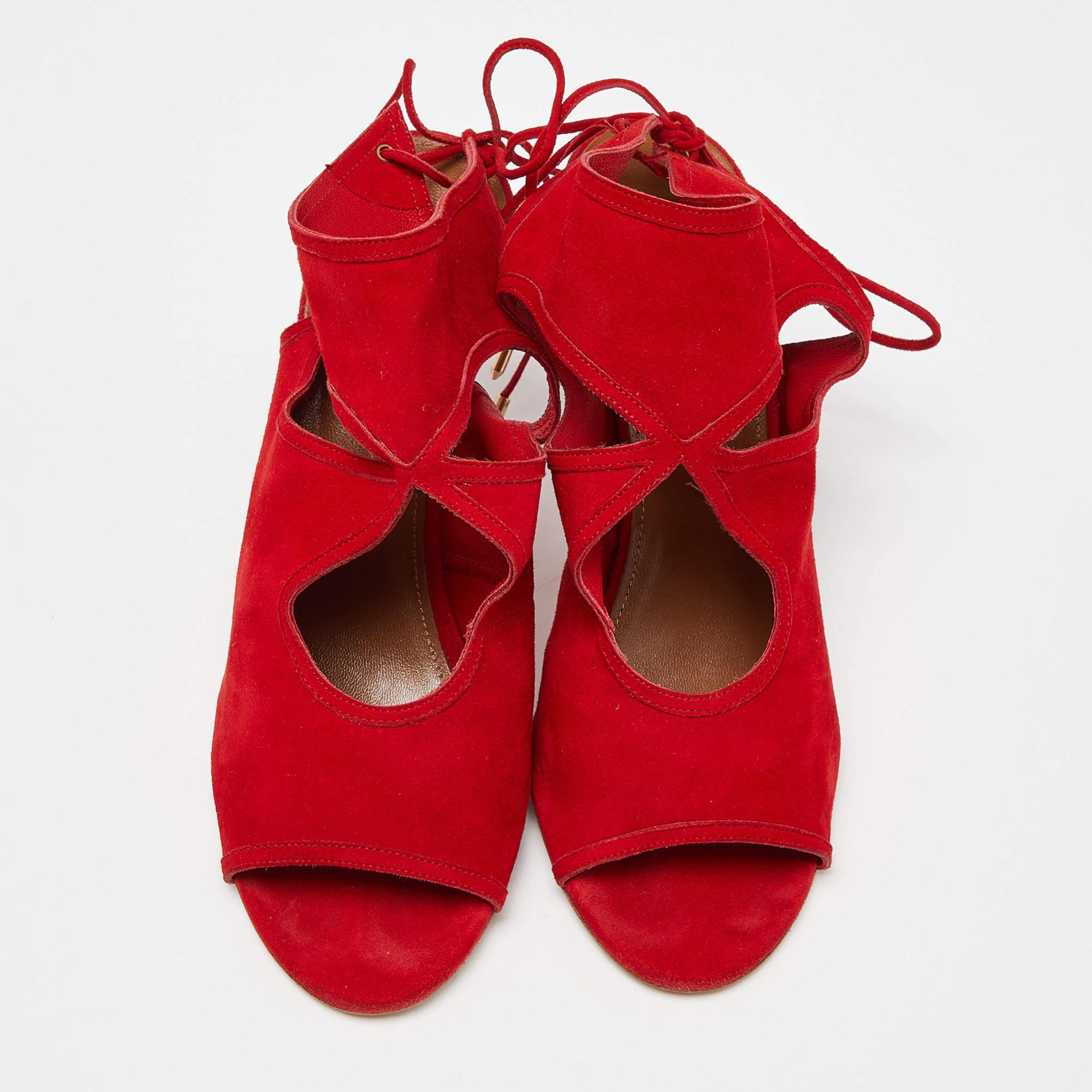 Aquazzura Red Suede Sexy Thing Cutout Sandals Size 40 In Good Condition For Sale In Dubai, Al Qouz 2