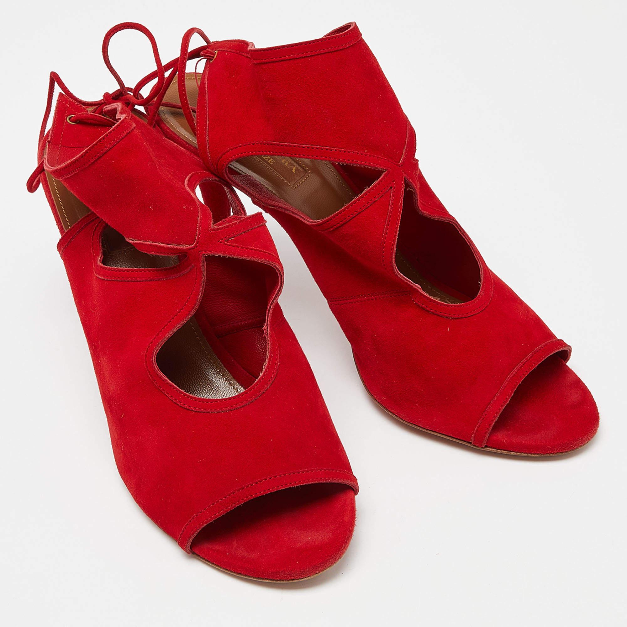 Women's Aquazzura Red Suede Sexy Thing Cutout Sandals Size 40 For Sale