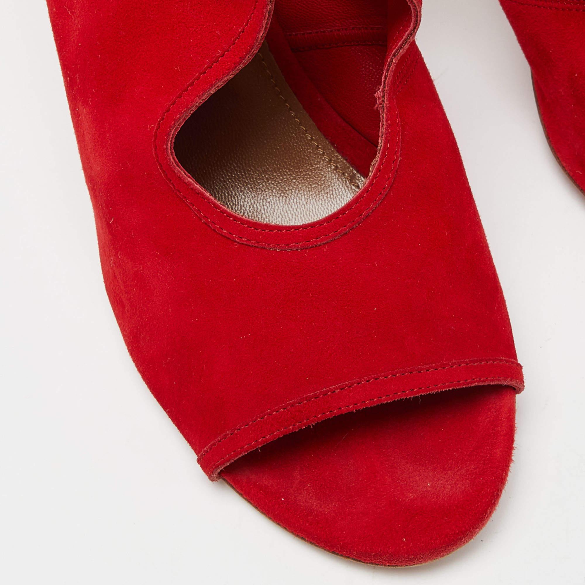 Aquazzura Red Suede Sexy Thing Cutout Sandals Size 40 For Sale 3