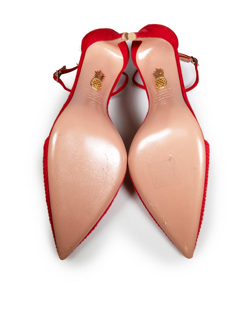 Women's Aquazzura Red Suede T-Strap Heels Size IT 42 For Sale